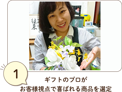 ①ギフトのプロがお客様視点で喜ばれる商品を選定
